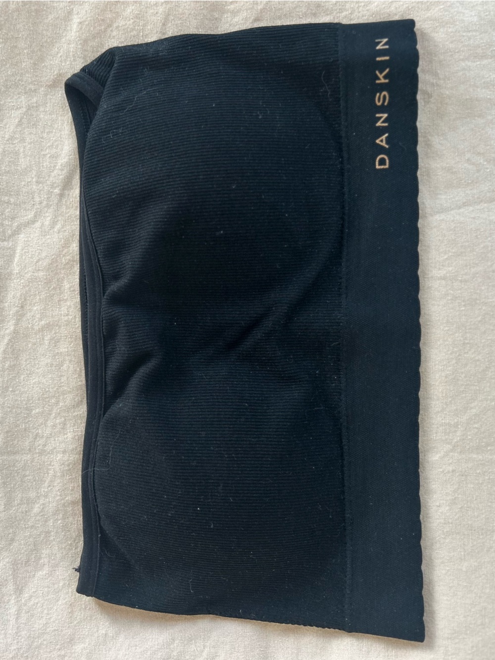Danskin Black Ribbed Strapless Bandeau with Gold Logo